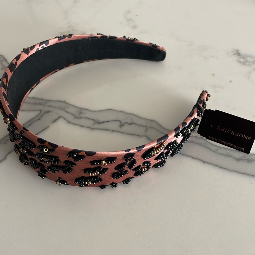 Gorgeous GIRLY beaded satin leopard fancy femme headband NWT ￼ 💕
